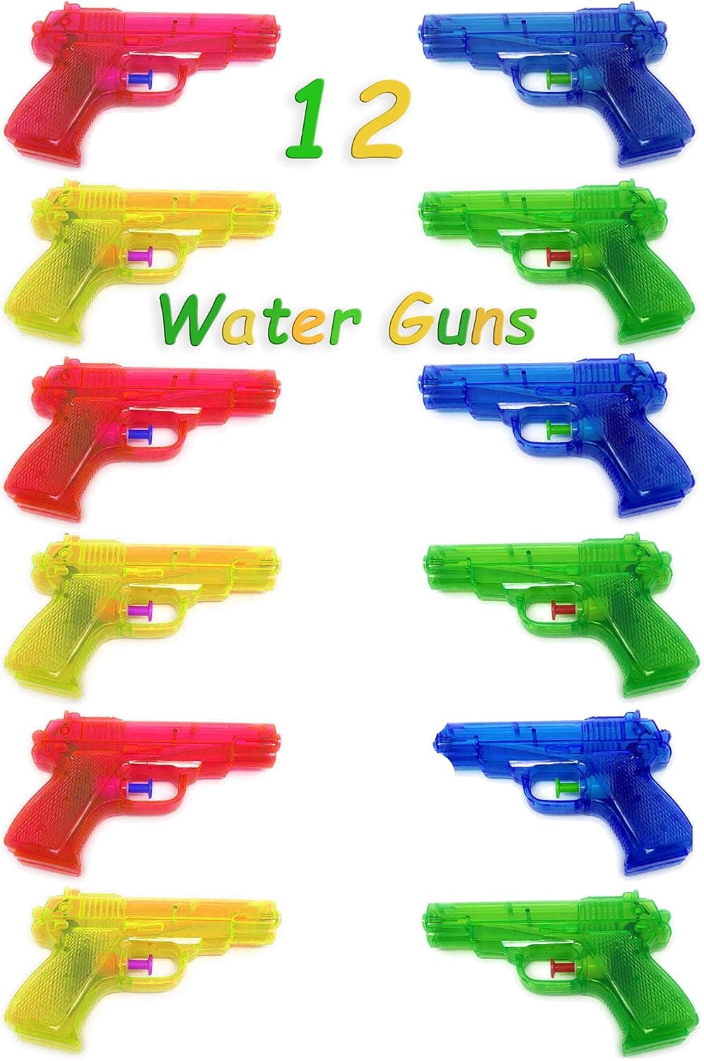 Set of 12 Neon Plastic Squirt Water Gun Assortment 6.5 Inches Water Pistol for Pool Parties, Barbecue Activities for Kids, Adults, and Pets, by 4E’s Novelty,