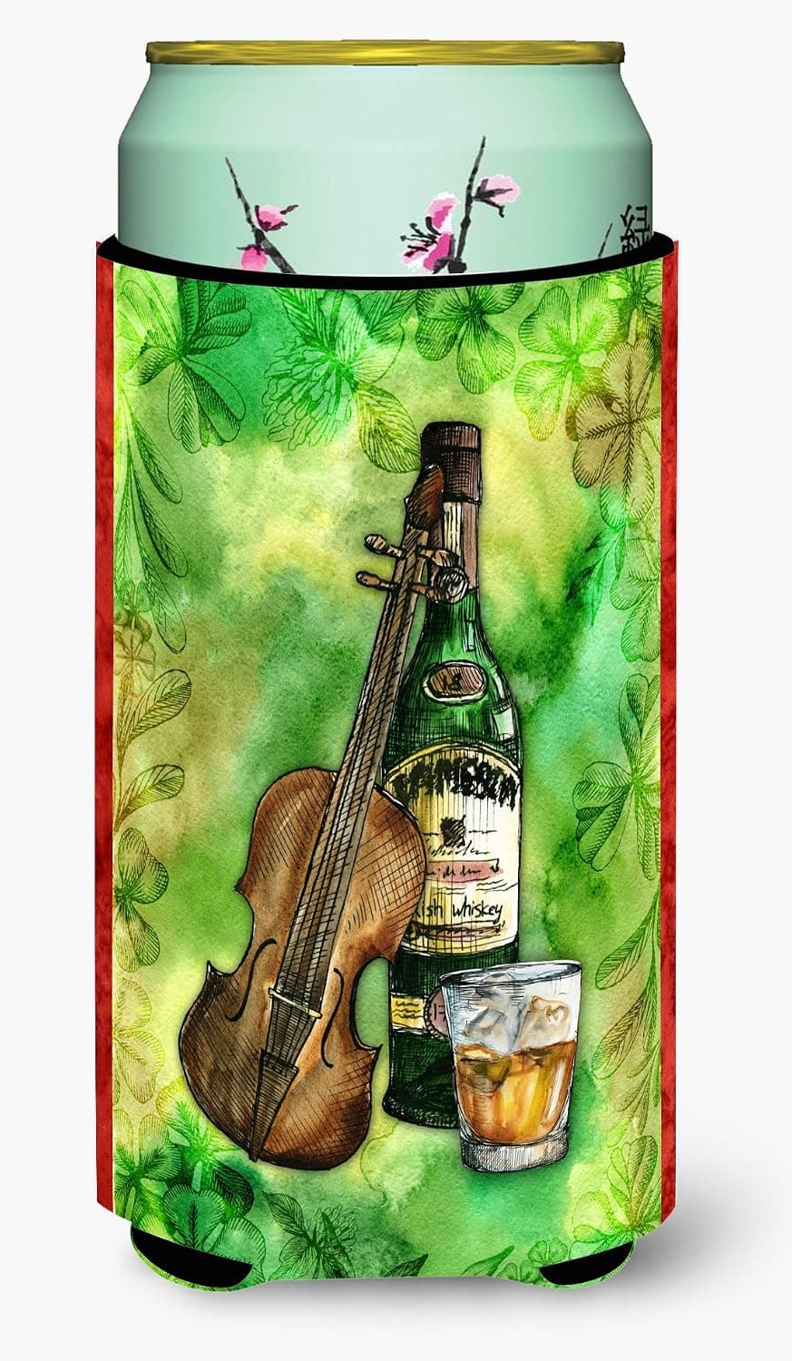 Caroline's Treasures BB5766TBC Irish Whiskey and Music Tall Boy Hugger, Can Cooler Sleeve Hugger Machine Washable Drink Sleeve Hugger Collapsible Insulator Beverage Insulated Holder,