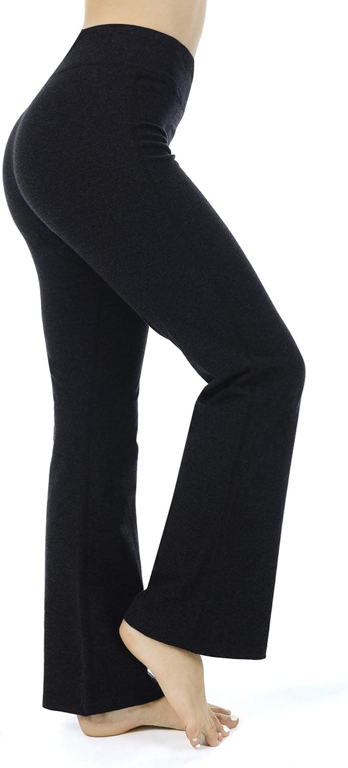 Women's Regular/Tall High Waisted Bootcut Yoga Pants Bootleg Workout Pants Inner Pocket(Black-30 Inseam,L)