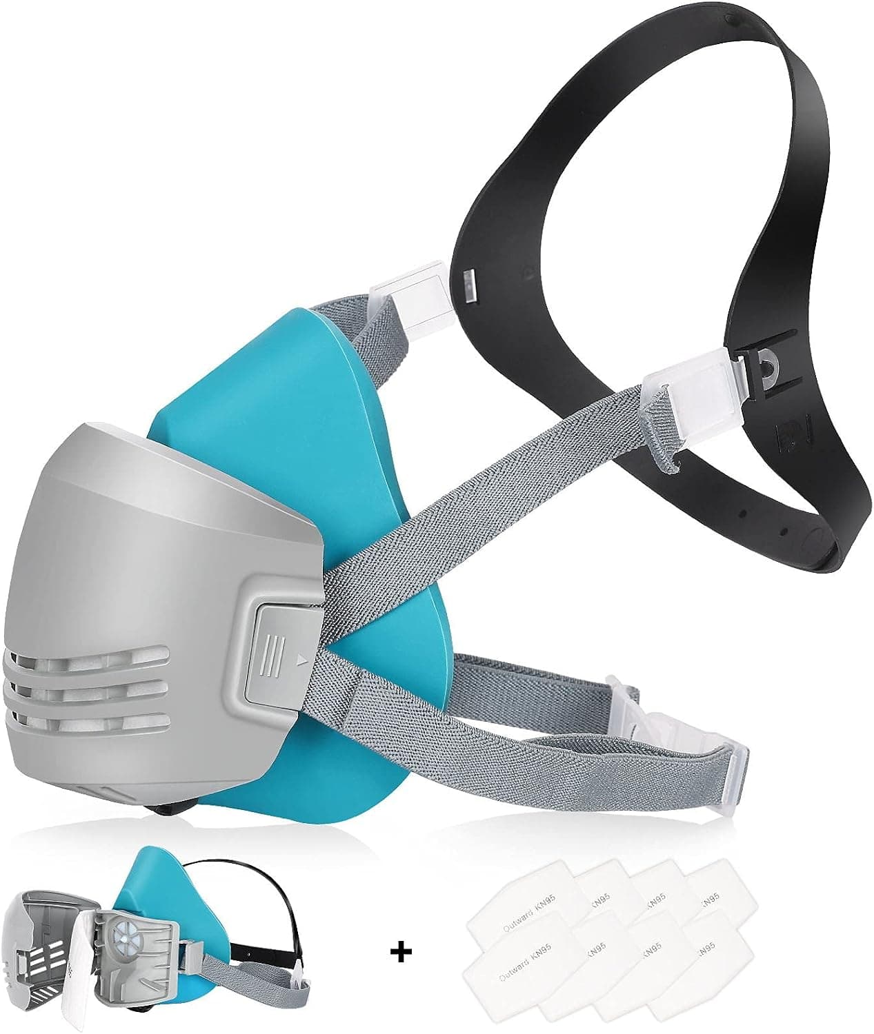 Reusable Face Cover with 8 Filters Set - Half Respirator Face Shield with Replaceable Parts for Woodworking, Painting, Gas, Dust, Machine Polishing, Organic Vapors, Car Spraying,Sanding &Cutting