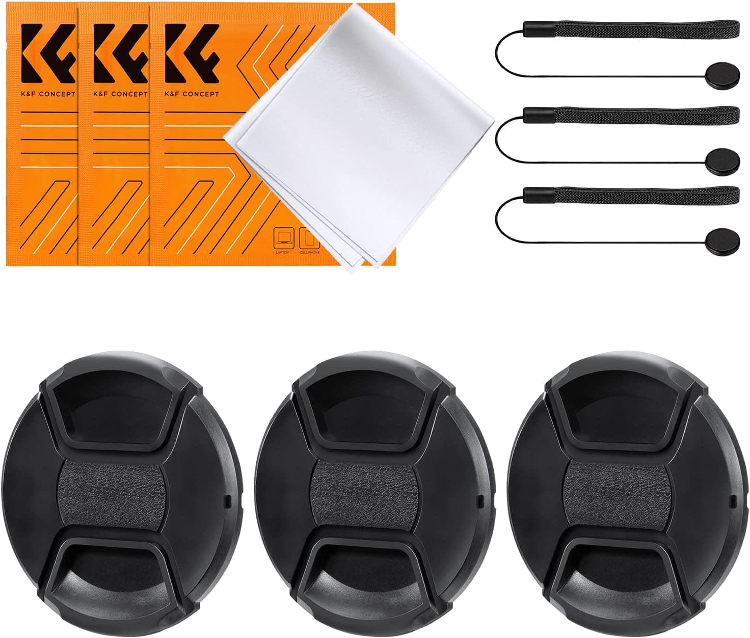 K&F Concept 62mm Lens Cap, 9-in-1 Center Pinch Lens Cover + Anti-Loss Keeper Leash + Microfiber Cleaning Cloth Kits Compatible with Nikon, Canon, Sony, Fujifilm Camera Lenses