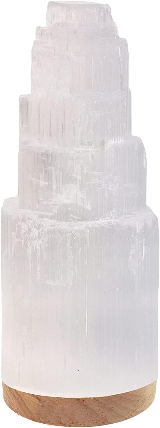 Himalayan Glow WBM Selenite Crystal Lamp 25cm, Charging Station, Crystals and Healing Stones, Hand Curved Moroccan |Witchcraft|  Selenite Lamp for Smudging, Healing & Meditation