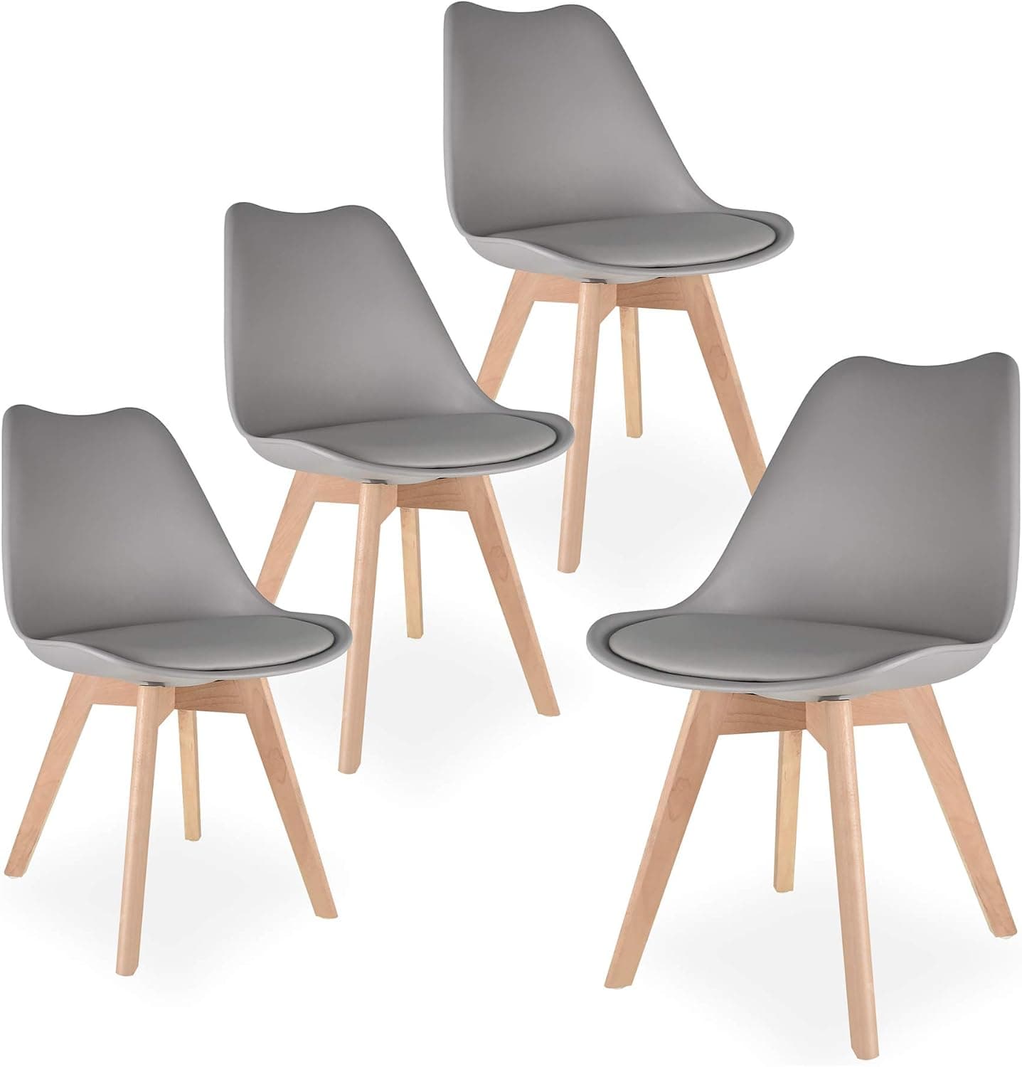 netuera Dining Chairs Mid Century Modern DSW Tulip Chair PU Wooden for Living Room Bedroom Kitchen(Gray- Set of 4)