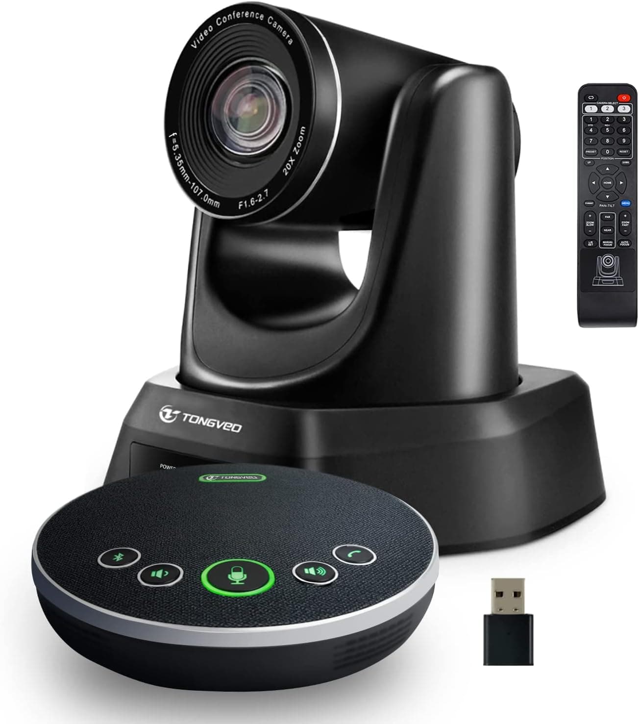 TONGVEO 20X Conference Room Camera System with Bluetooth Microphone, USB PTZ Video Camera Collaboration for Larger Meeting Room Education Church Works with Microsoft Teams, Zoom, OBS, PC