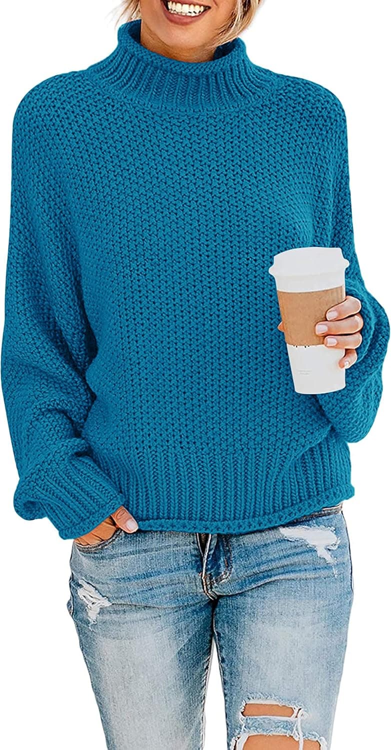 TECREW Womens Chunky Turtleneck Sweaters Batwing Sleeve Oversized Knitted Pullover Jumper