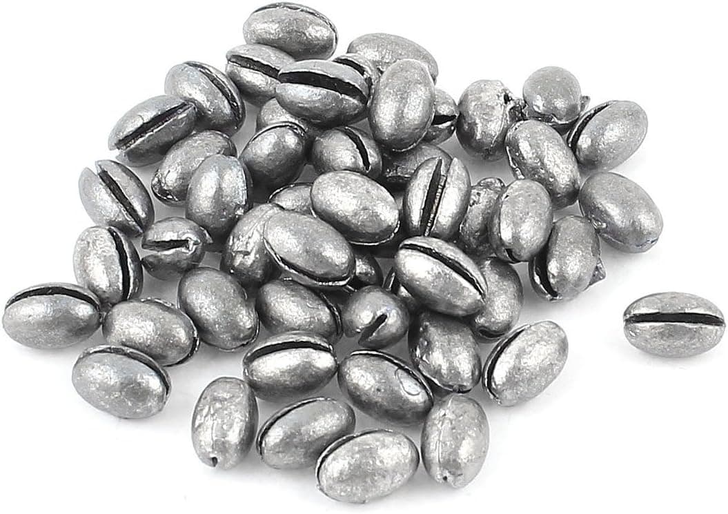 uxcell Egg Lead Fishing Weights Sinkers, 50Pcs 0.4" x 0.2" Line Tackle Fishing Weights Oval Shape Split Shots Sinkers for Saltwater Freshwater Fishing