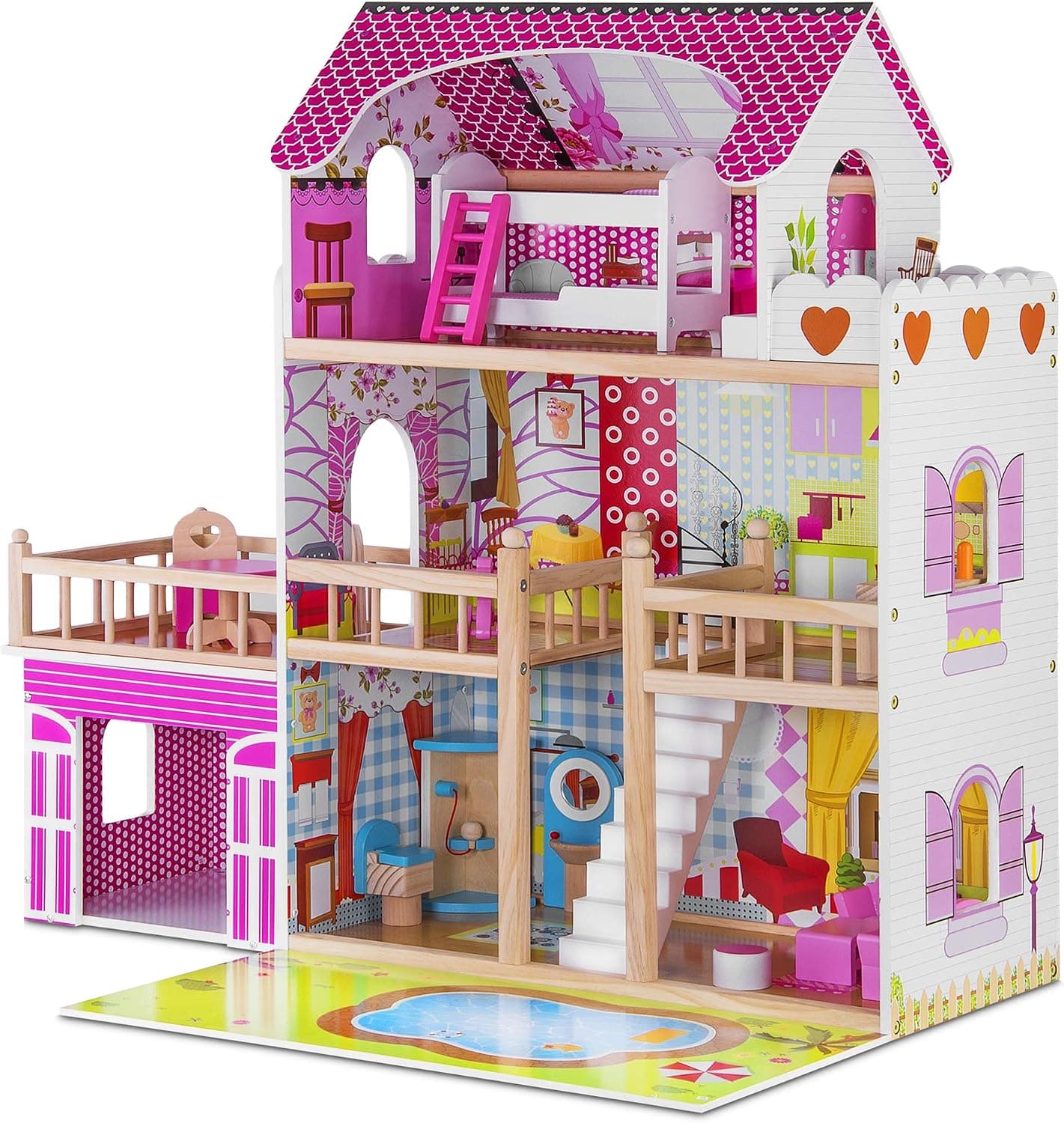 Play Kitchen - Real Wooden Kitchen Set for Kids with Lights & Sound - Toddler Kitchen Kids Playset - Small Child’s Pretend Kitchenette for Boy, Girl, Big Kids Ages 3-10 - Stove Cooktop, Microwave, Ice