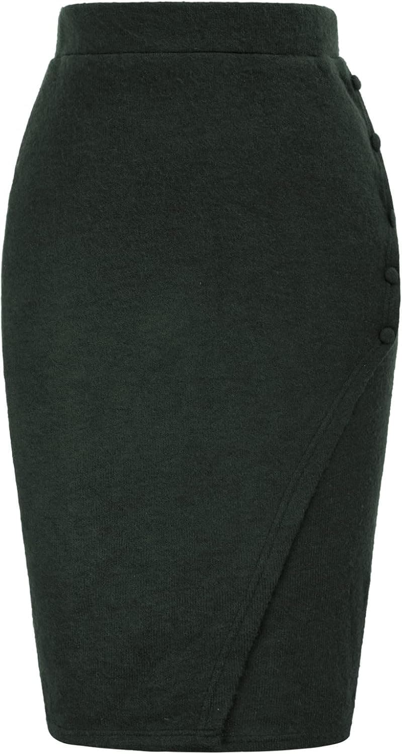 LIUMILAC Women Slim Fit Knee Length Women Stretchy Comfortable Pencil Skirt Green XL