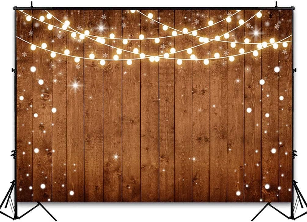 COMOPHOTO Rustic Wood Photo Booth Backdrop Shinning Lights Snowflake Birthday Baby Shower Photography Backdrops 7x5ft Rustic Wedding Bridal Shower Photo Background Party Decoration Banner Wooden Wall
