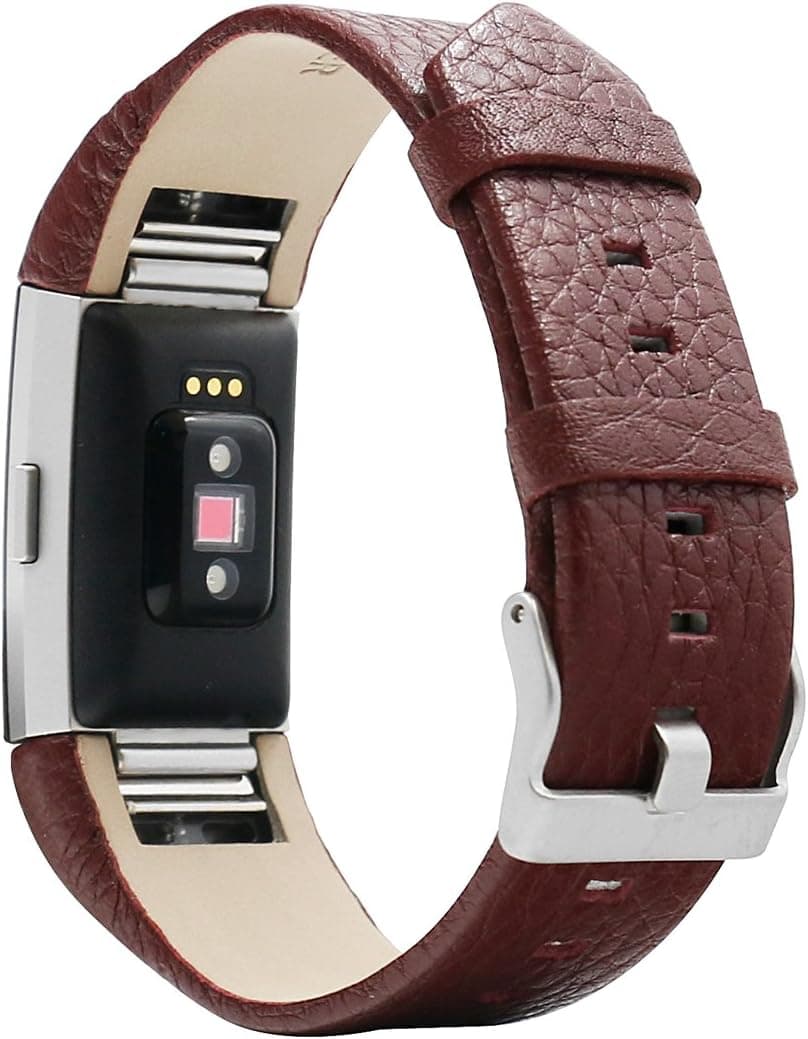 BONSTRAP For Fitbit Charge 2 Watch Genuine Cow Leather Watch Band Watch Strap Pin Buckle Replacement Wristband Brown