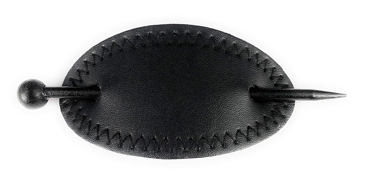 Black faux leather slide hair pin stick barrette accessory hairpin zigzag stitched edge pattern