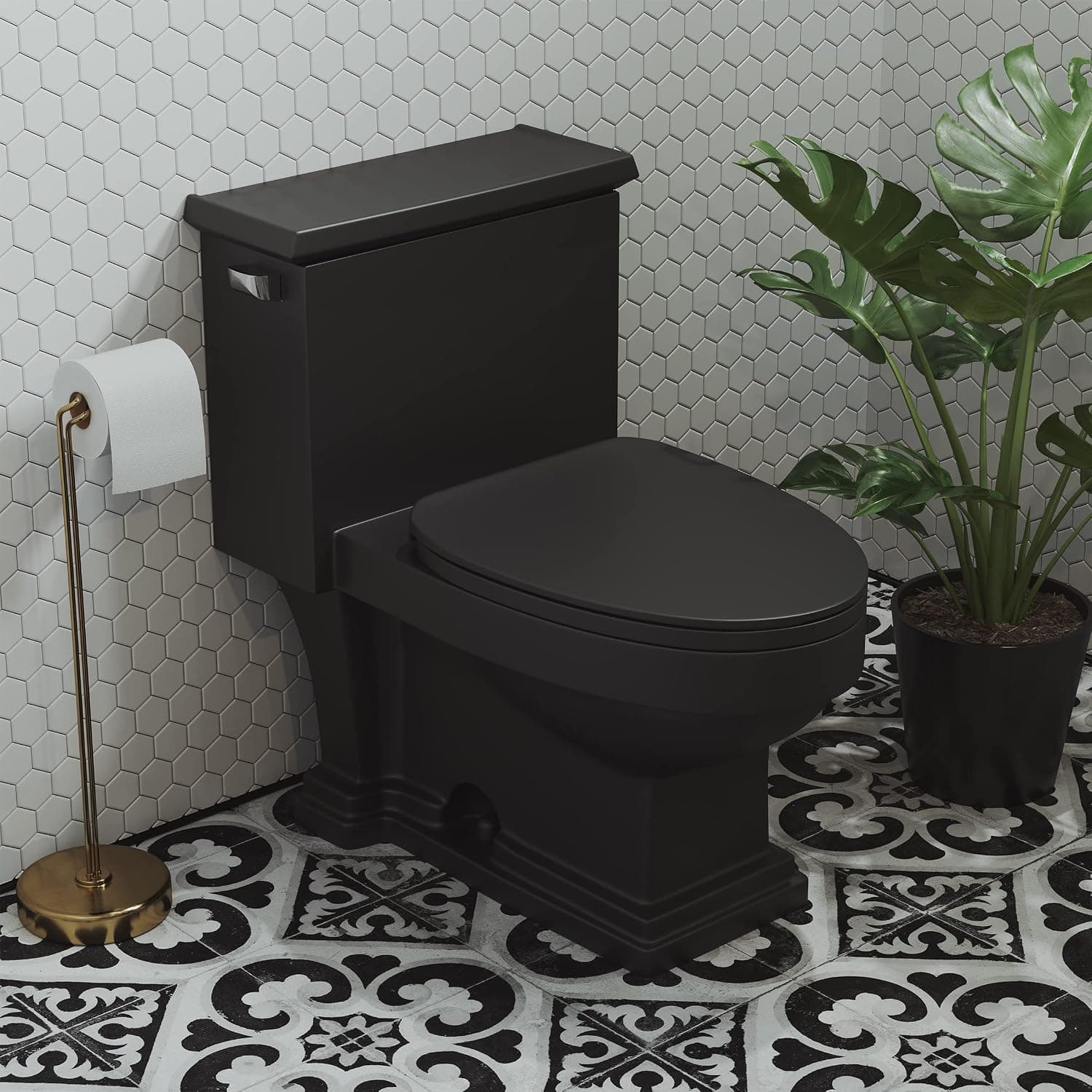 Swiss Madison Well Made Forever SM-1T114MB, Voltaire One-Piece Elongated Toilet Left Side Flush Handle 1.28 gpf in Matte Black