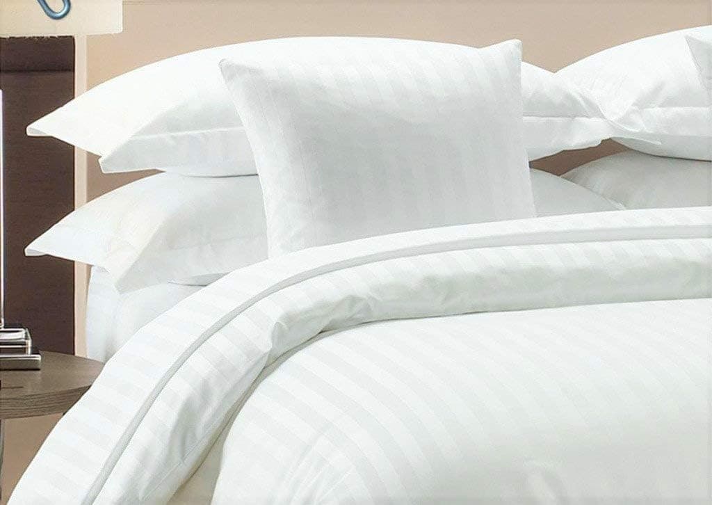 KP Linen Duvet Cover with Zipper Closure 1-Pieces Duvet Cover Super King (108'' X 98'') Size with Corner Ties,100% Egyptian Cotton 1000 Thread Count (White Stripe)
