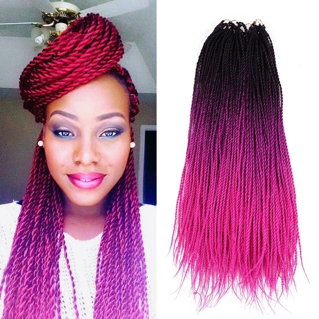 Ombre Senegalese twist 2x Kanekalon Synthetic crochet braiding hair 5 packs/lot 24inch (black pink)