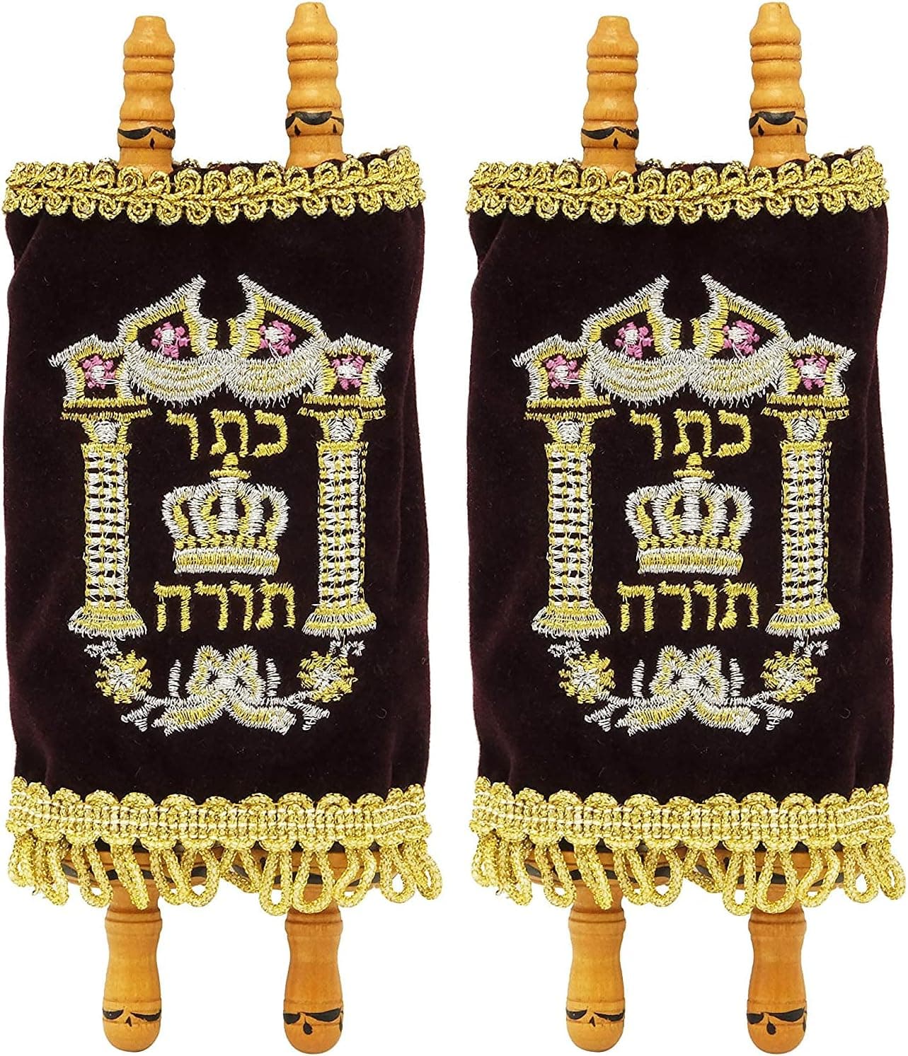 The Dreidel Company Complete Children's Torah Scrolls, Mini Velvet Sefer Torah - 4" (2-Pack)