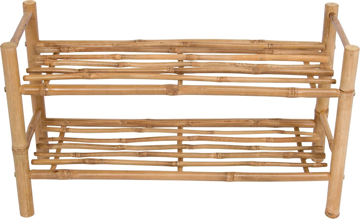 Statra Shoe Rack Organizer 2 Tier Storage Bamboo Entryway Hallway Shelf, 16" H x 10" W x 27" D, Natural