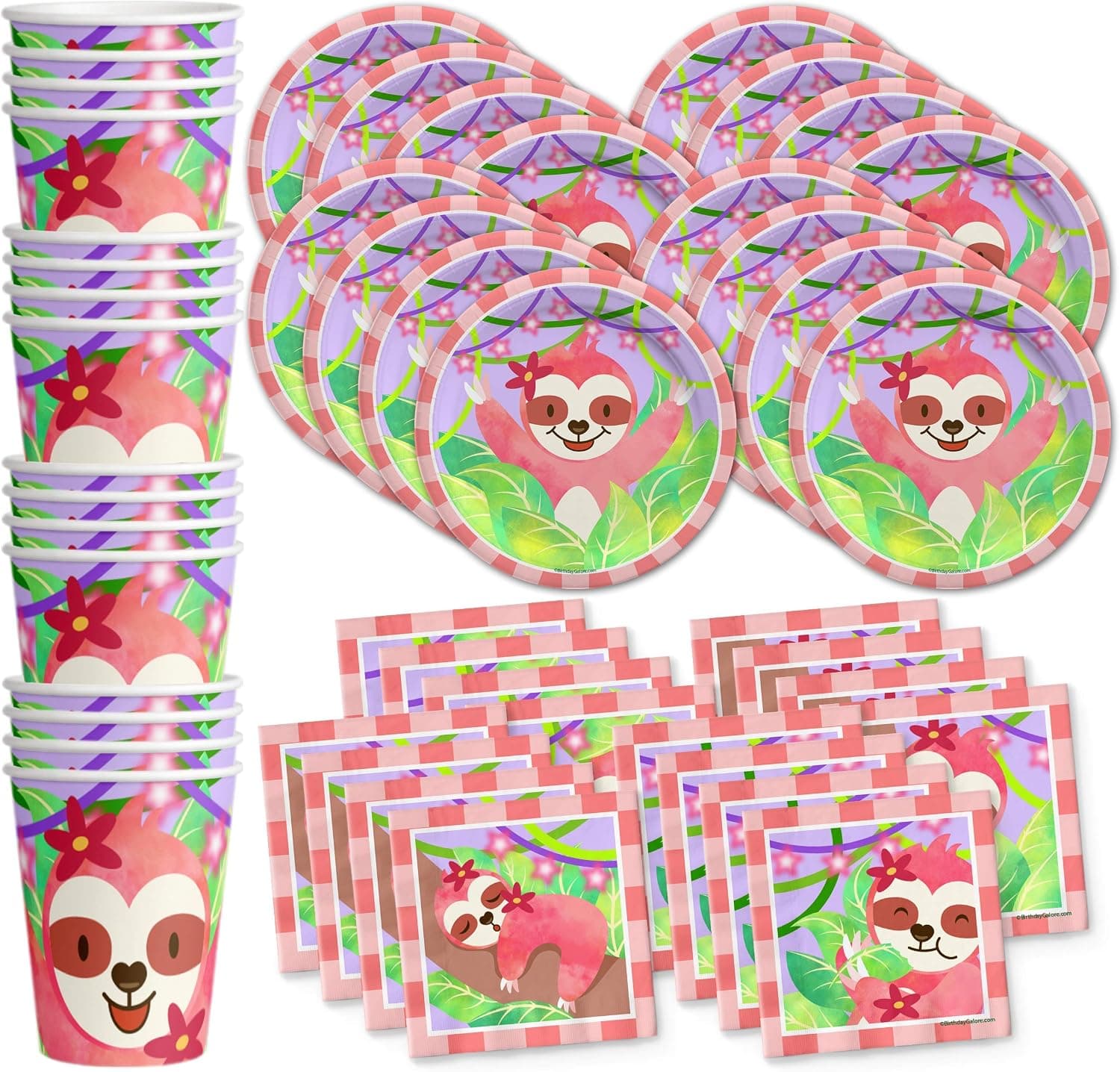 Sloth Girl Birthday Party Supplies Set Plates Napkins Cups Tableware Kit for 16