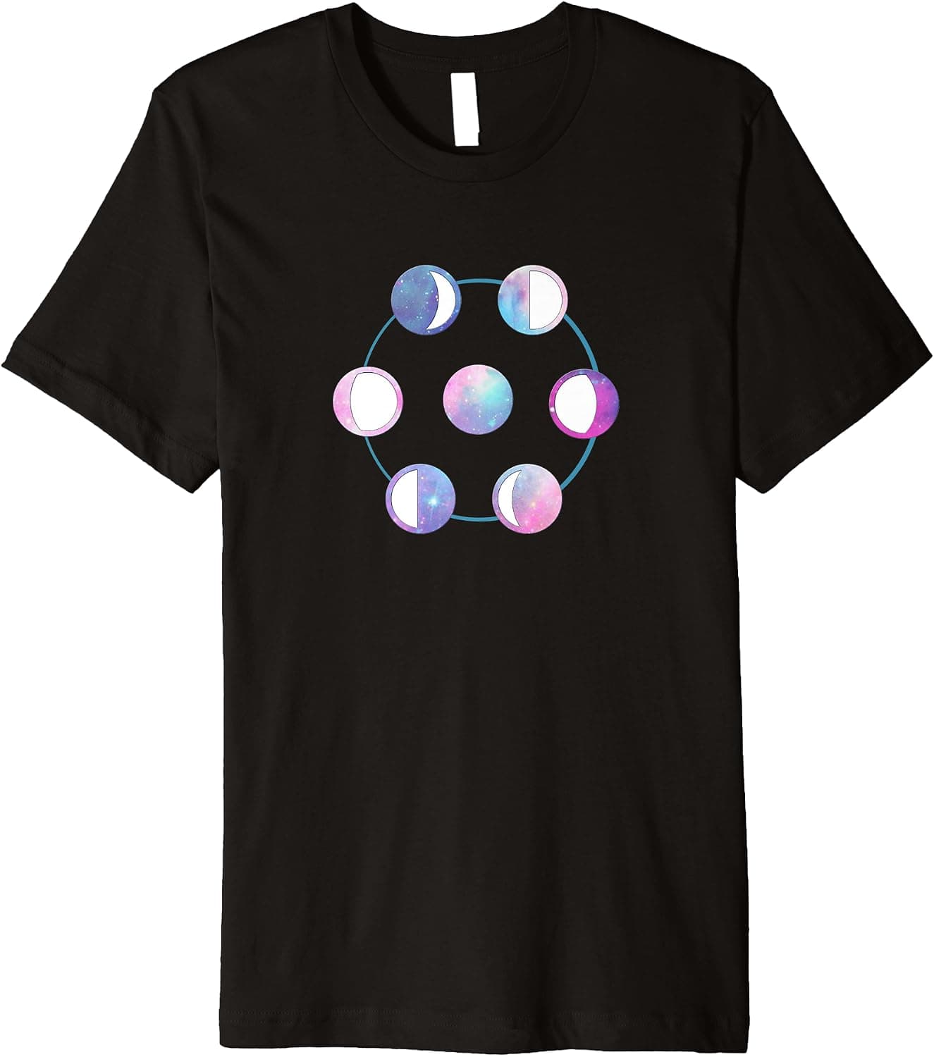 Galaxy Print Shirt Women, Pink Purple Moon Phase Tshirt