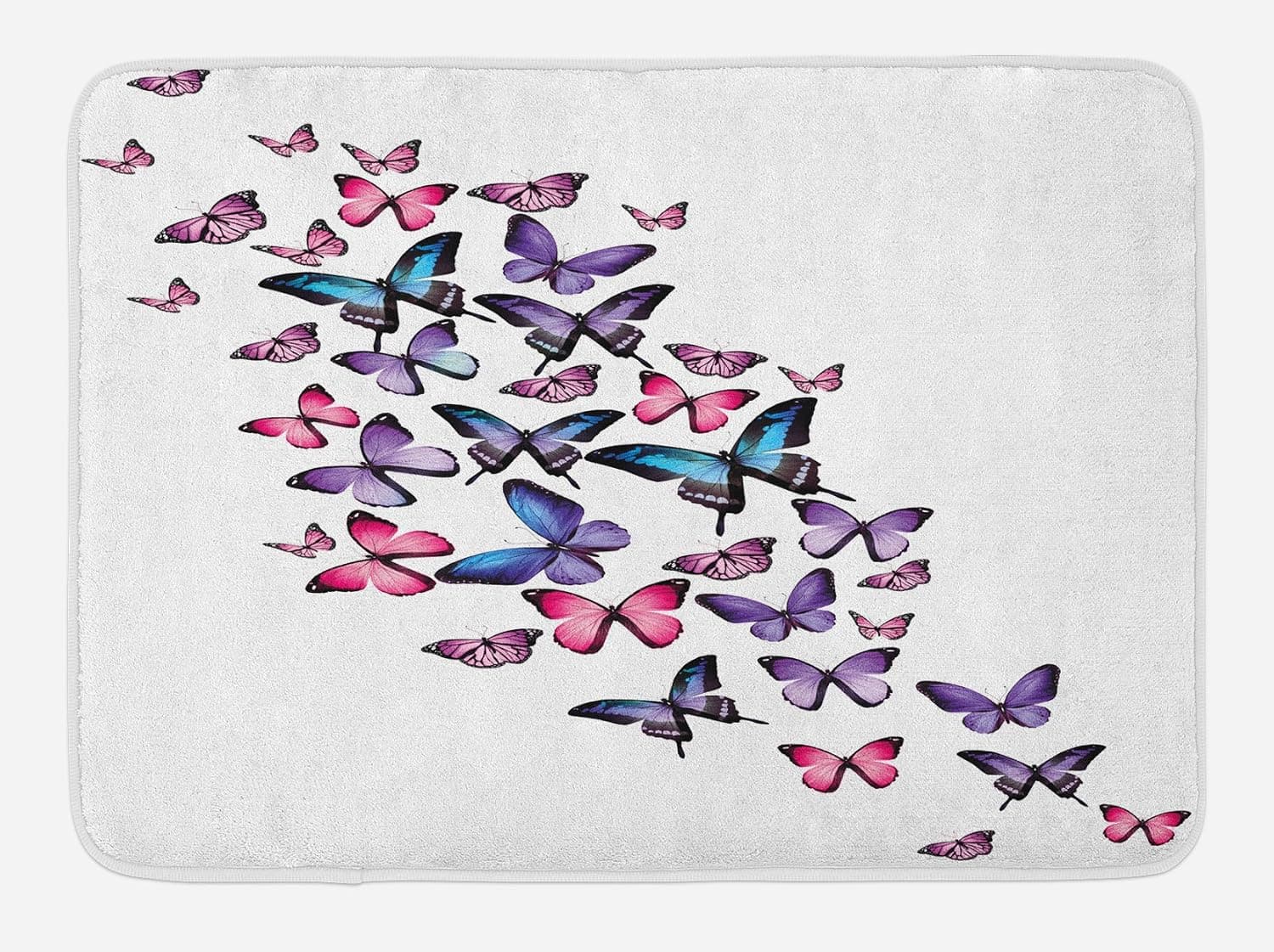 Ambesonne Navy and Blush Bath Mat, Various Butterflies Flying Together Spring Summer Nature Inspired, Plush Bathroom Decor Mat with Non Slip Backing, 29.5" X 17.5", Purple White