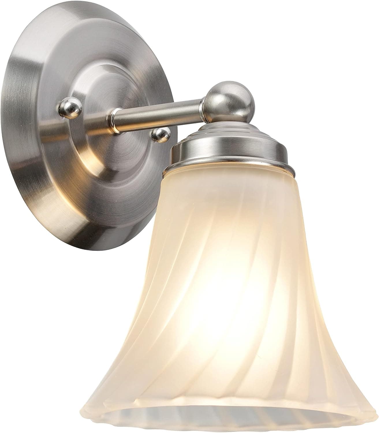 Aspen Creative 62004, One-Light Metal Bathroom Vanity Wall Light Fixture, 23" Wide, Transitional Design in Satin Nickel with Satin Etched Swirl Glass Shade
