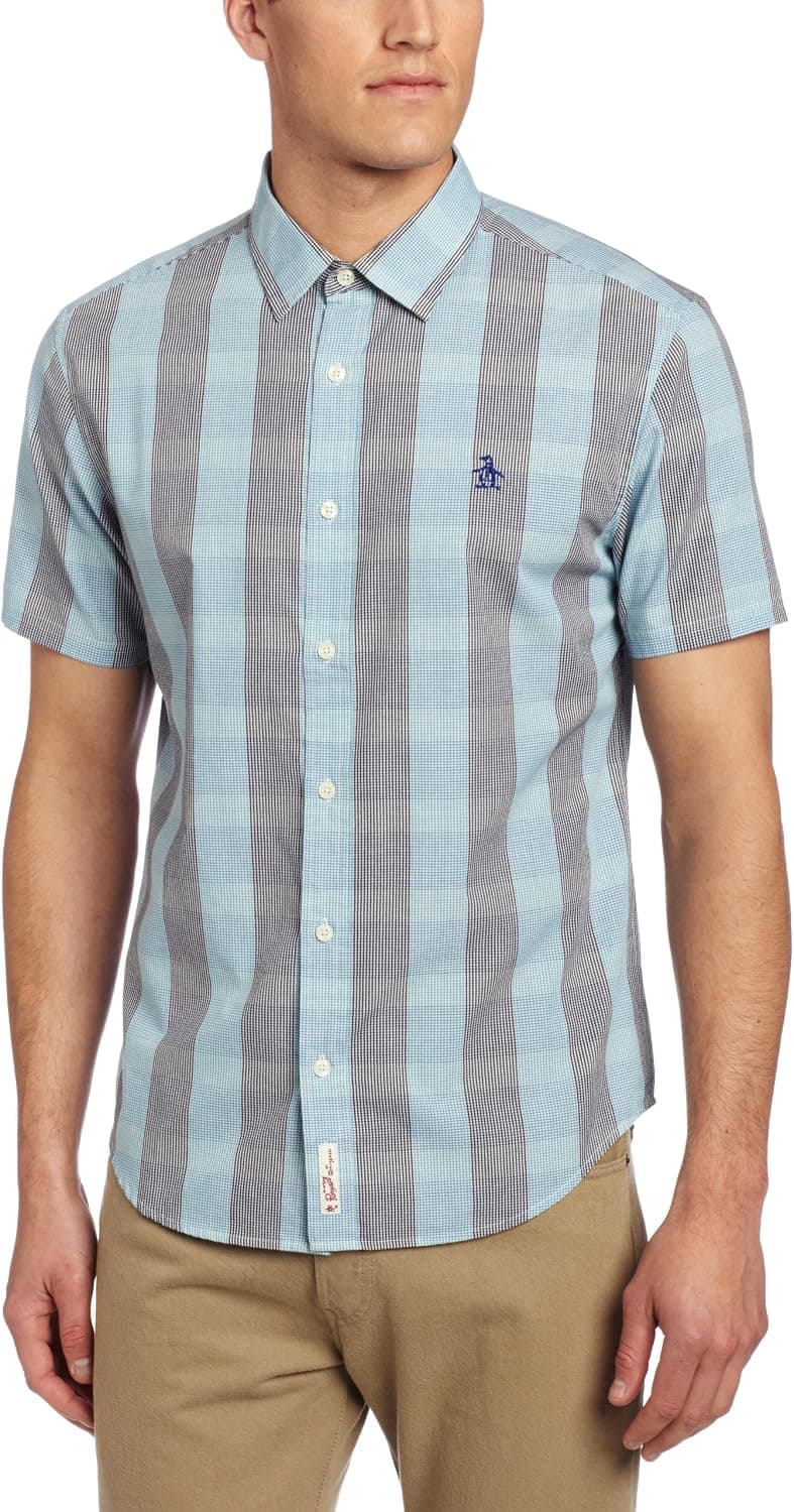 Original Penguin Men's S/s Plaid Woven