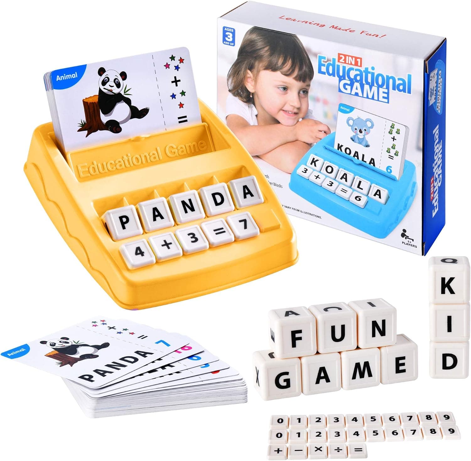 2 in 1 Matching Letter Game Learning Toys for Kids, Teaches Word Recognition, Spelling, and Increases Memory, 3 Years and Up (Yellow)