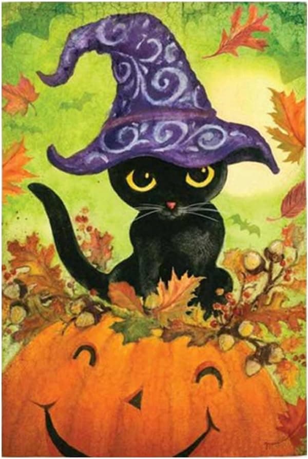 Halloween Garden Falg A Black Kitty In A Witch'S Hat Outdoors Flags Of Double Sided Waterproof And Fade Resistant Printed banners 28 X 40 Inch 100% Polyester