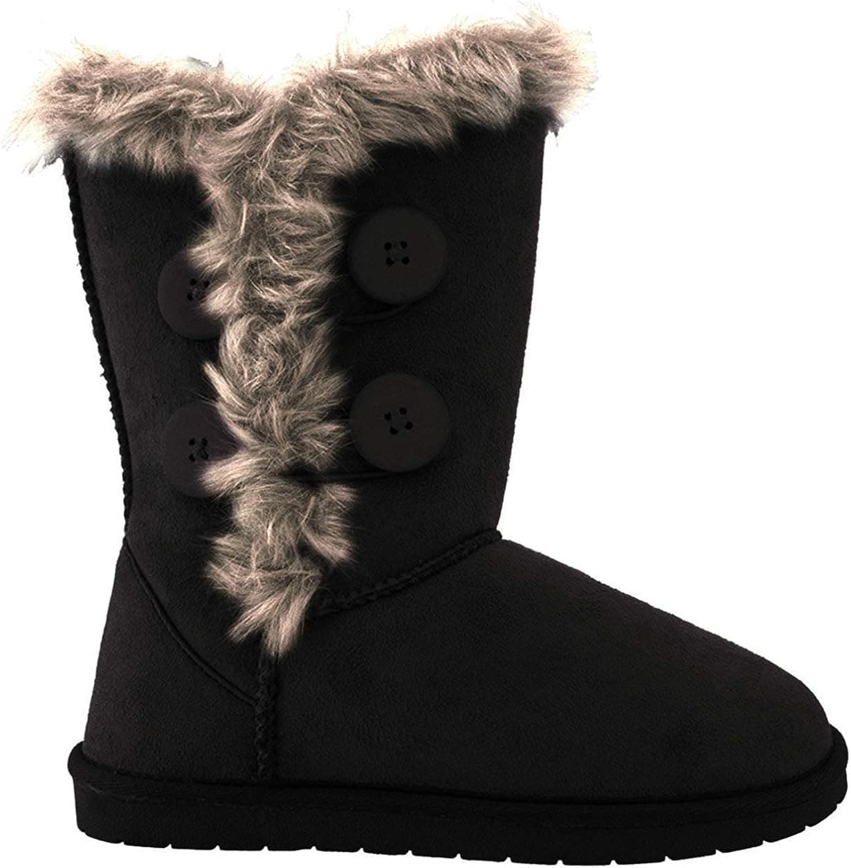 Women's Fur Mid-Calf 4 Buttons Faux Soft Snow Winter Flat Boot Shoes New 02 (8 M US, Black-18)