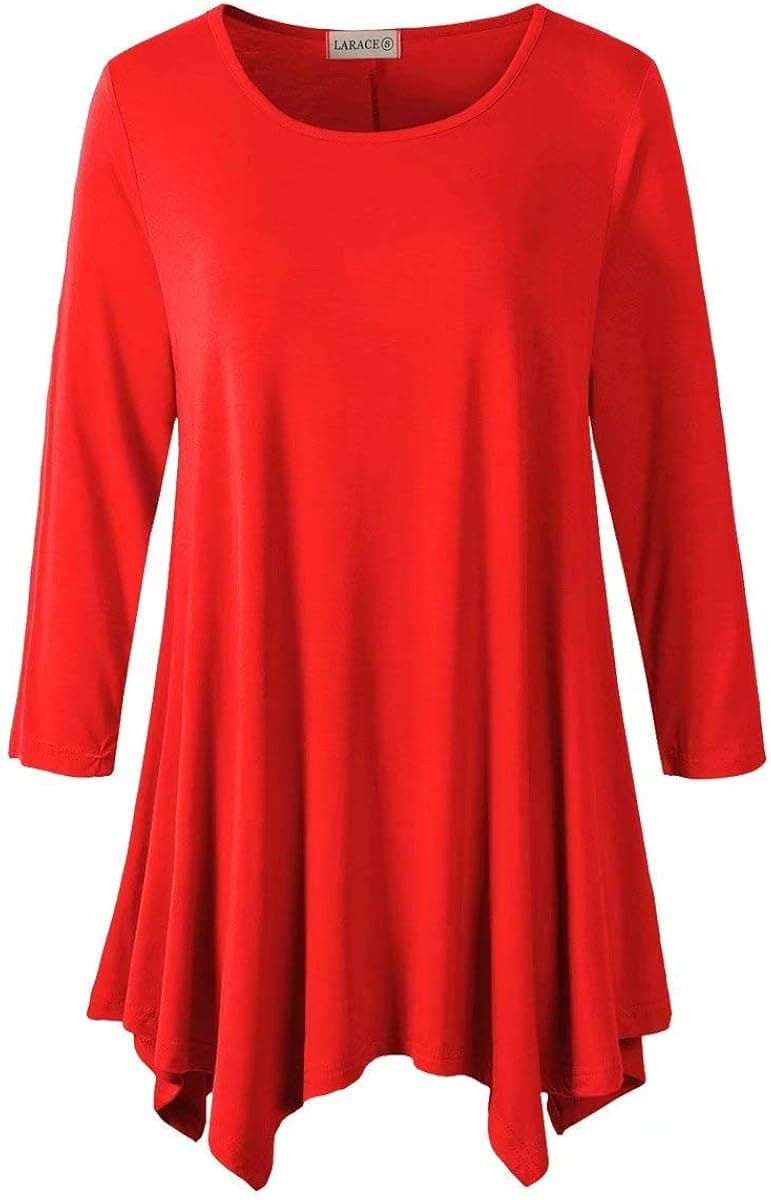 LARACE Womens Swing Tunic Tops Loose Fit Comfy Flattering T Shirt(4X, Poinsettia)