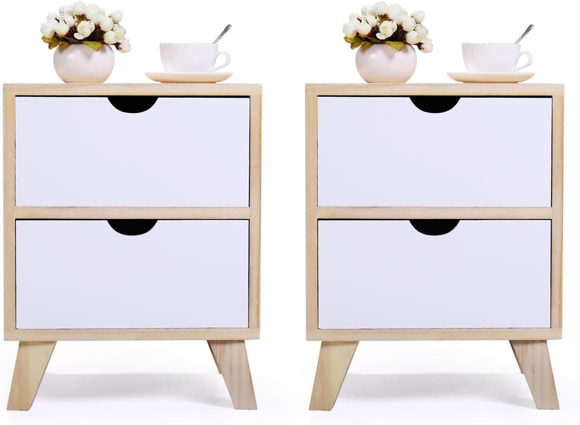 Sandinrayli 2-Pack Mid Century Cute Nightstand Accent Wood Side End Table