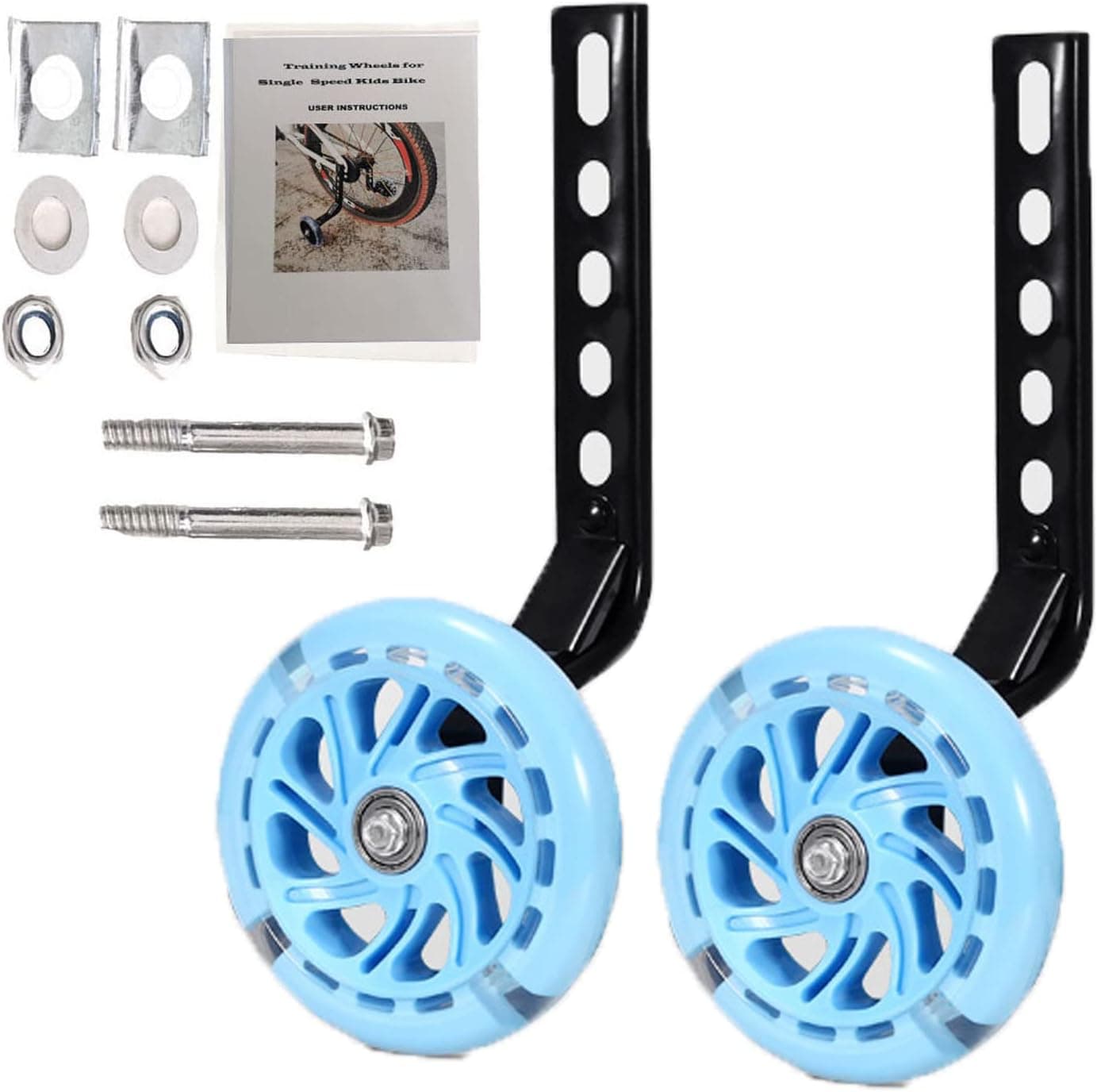 Mehome Bike Training Wheels Thicken Stronger Flash Mute Wheel Adjustable Stabilizer， Suitable for 12/14/ 16/18/ 20/ inch Single Speed Bike,1Pair