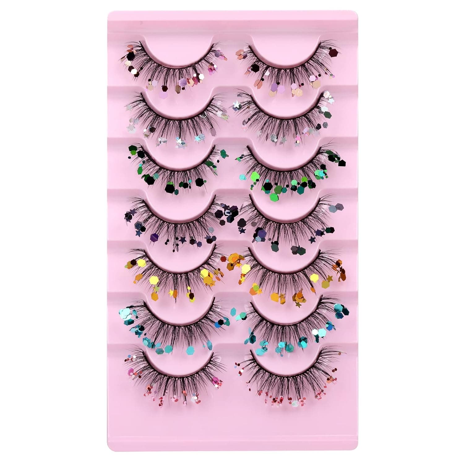Glitter Fluffy Lashes Natural False Eyelashes DIY Faux Mink Lashes Wispy Fake Eyelashes Christmas Party Decorations Festival Fake Lashes 7 Pairs by Eefofnn