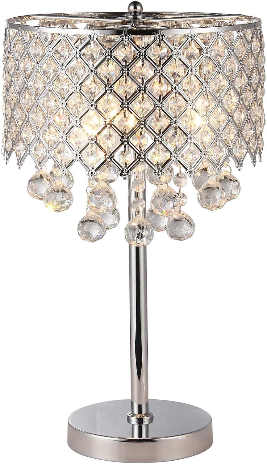 Edvivi Marya 3-Light Chrome Round Crystal Chandelier Bedroom Nightstand Table Lamp Fixture | Glam Lighting