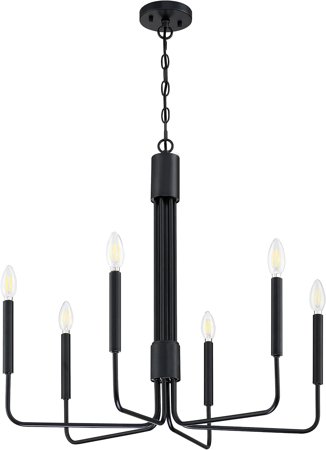 Leading Lighting 6-Light Rustic Industrial Rod 26" Chandeliers Lighting Fixtures Black Finish Candle Hanging Chandeliers for Hallway,Living Room,Foyer,Bedroom,Office,Bar,Kitchen Island