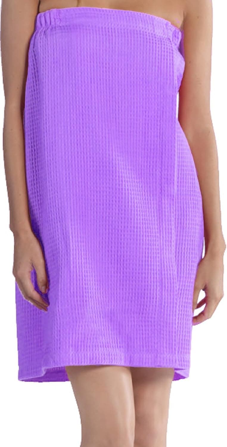 BY LORA Lightweight Waffle Women Bath Wrap, Spa Wrap Towel for Women - Adjustable Closure and Added Hanger Loop - Lavender