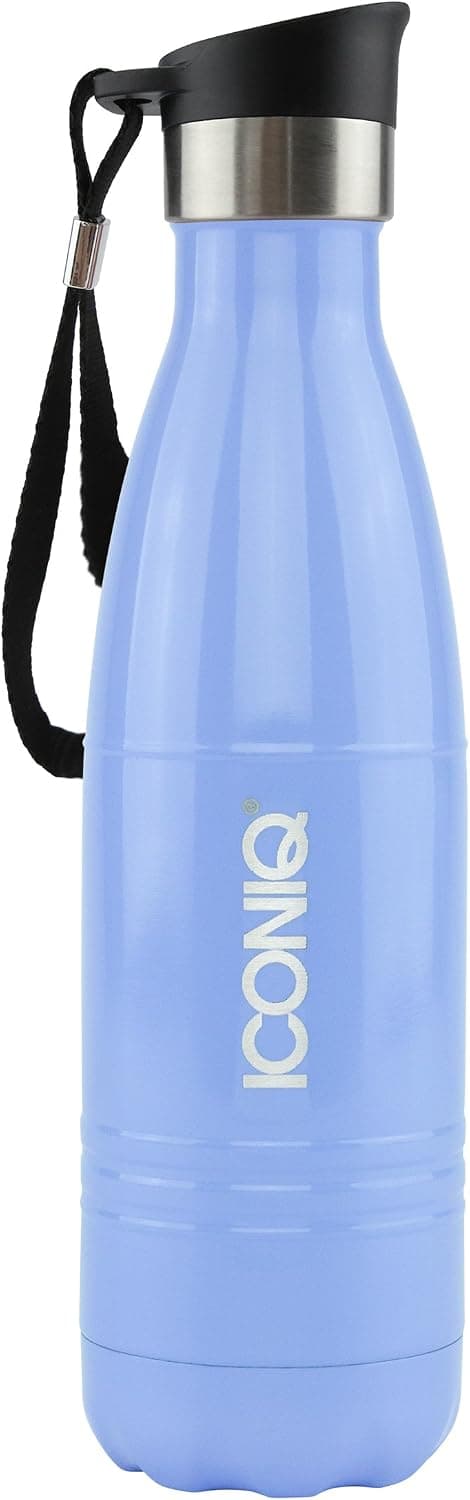ICONIQ Stainless Steel Vacuum Insulated Water Bottle Includes Bonus Push Button Sip Cap, 17 Ounce