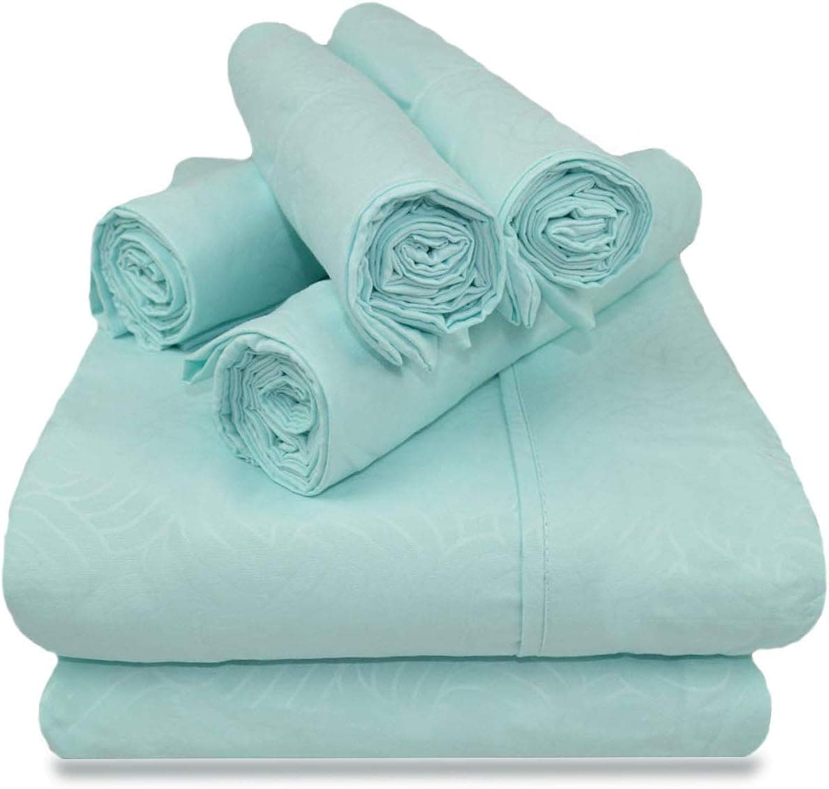 Victoria Valenti Embossed Sheet Set with 4 Pillow Cases, Double Brushed and Ultra Soft with Deep Pockets for Extra Deep Mattress, Microfiber, Queen Aqua
