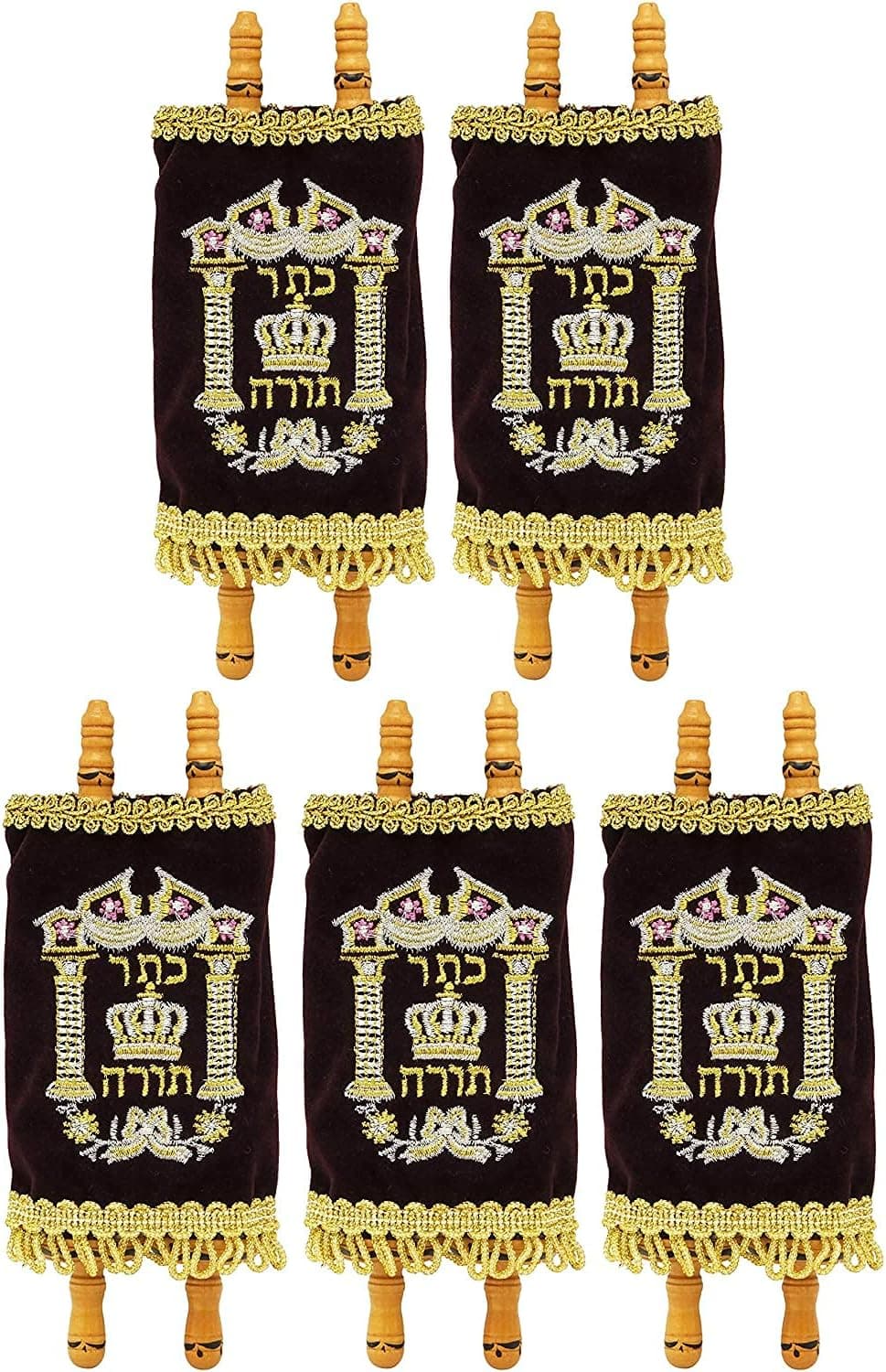 The Dreidel Company Complete Children's Torah Scrolls, Mini Velvet Sefer Torah - 4" (5-Pack)