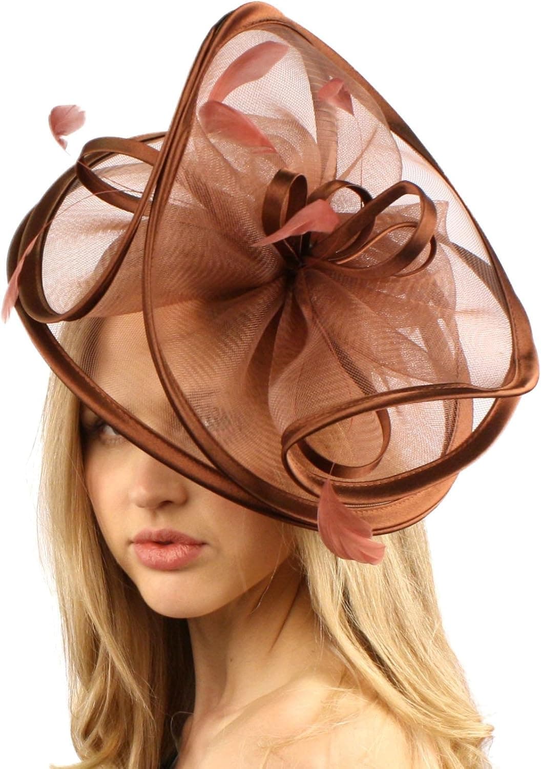 Feathers 3 Tier Layer 2 Tone Headband Fascinator Millinery Cocktail Hat Solid Brown