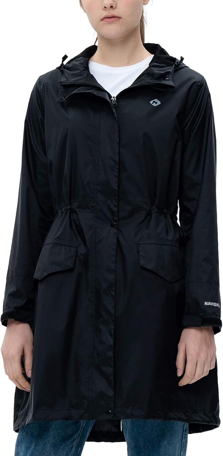 NAVISKIN Women's Raincoat Waterproof Rain Jacket Lightweight Packable Windbreaker Hooded Coats
