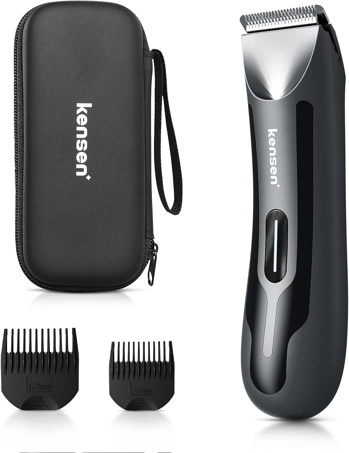 Body Hair Trimmer for Men, KENSEN Electric Groin Hair Trimmer, Rechargeable Ball Shaver Groomer, Replaceable Ceramic Blade Heads, Waterproof Wet/Dry Clippers, Male Pubic Hair Hygiene Razor (Black)