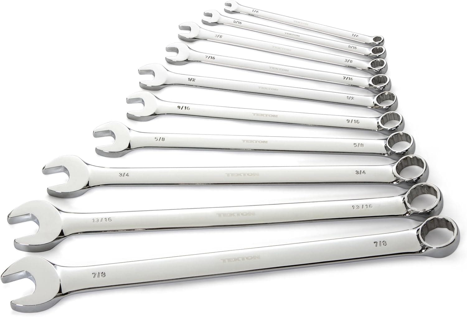 TEKTON 1922 1/4-7/8-Inch Cr-V Extra Long Combination Wrench Set, Inch, 10-Piece