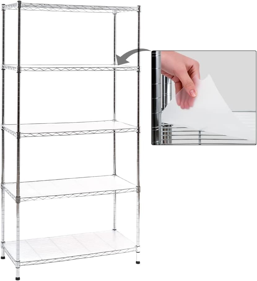 EZPEAKS Chrome 5-Shelf Shelving Unit with Shelf Liners Set of 5, Adjustable, Steel Wire Shelves, 150lbs Loading Capacity Per Shelf, Shelving Units and Storage for Kitchen and Garage (30W x 14D x 60H)