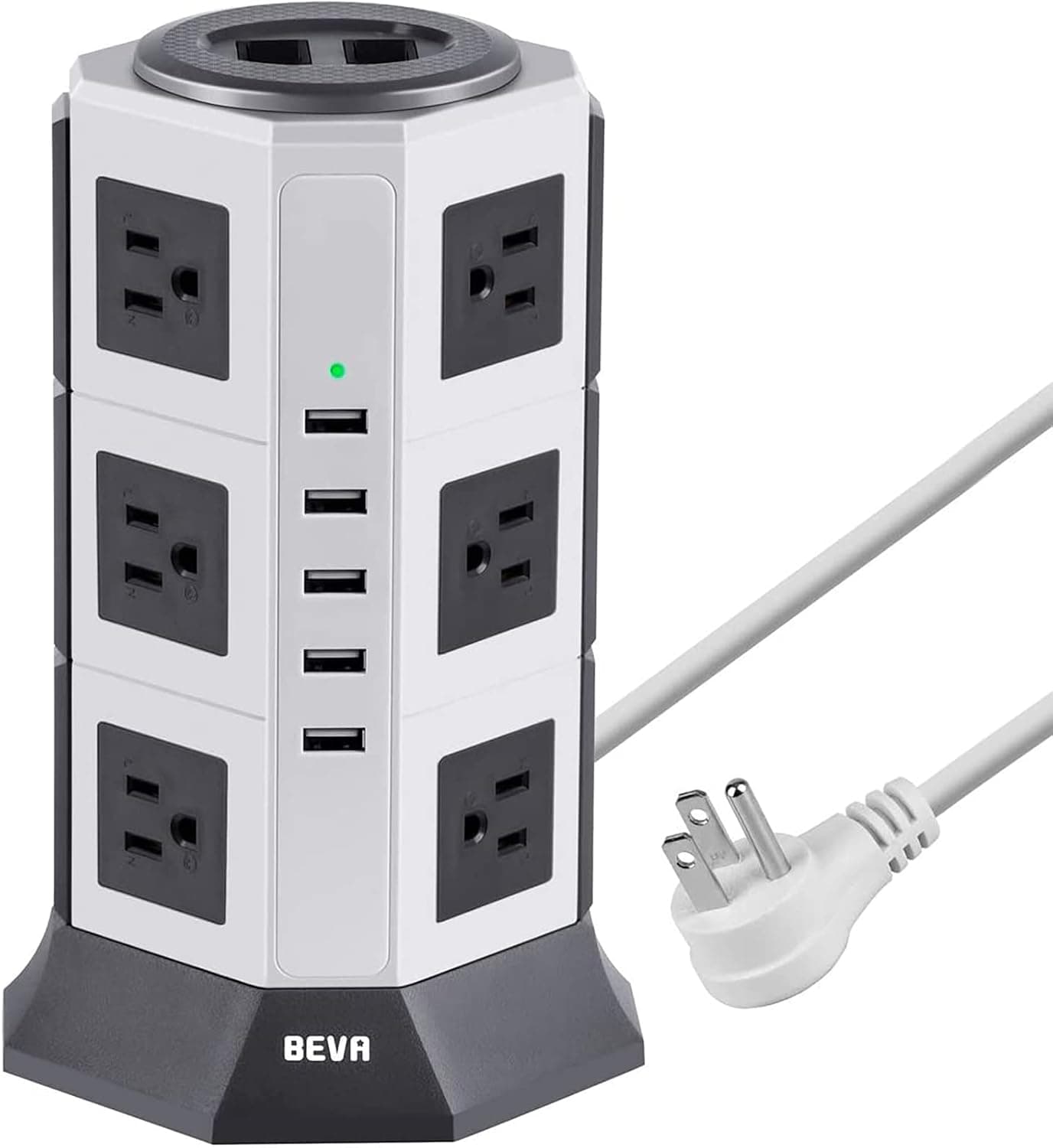 Surge Protector Power Strip Tower - BEVA 12 AC Outlets 5 USB Ports Charging Station 1875W/15A, 1050 Joules Multi Protection with 6.5ft Heavy Duty Long Extension Cord for Home Office, ETL Listed