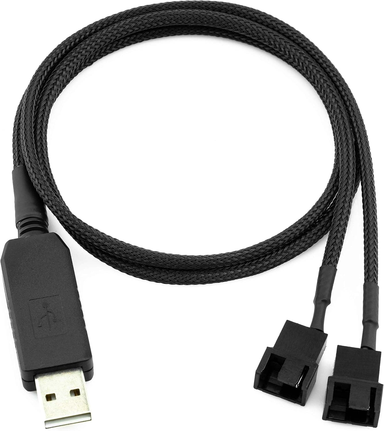 CRJ Full Speed 12V Voltage Step-Up USB to Dual 3-Pin and 4-Pin PC Fan Sleeved Power Adapter Cable