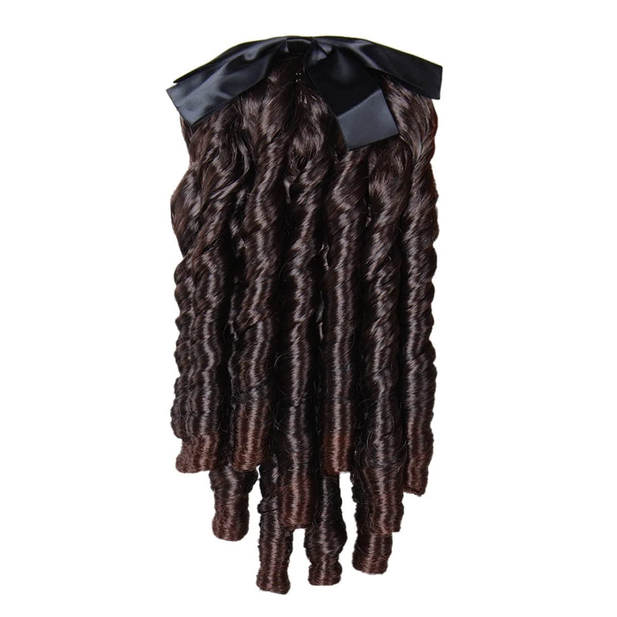 Regency Ringlet Ponytail Hairpiece with Bow Spiral Curl Synthetic Half Wig Historical Colonial Lady Costume Wig (Dark Brown)
