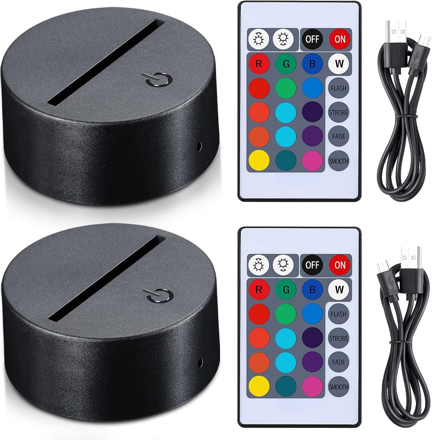 3D Night LED Lamp Base 16 Color Illusion LED Lamp Battery or USB Operated Remote Control Light Stand Base for Christmas, Birthday (Black, 2)