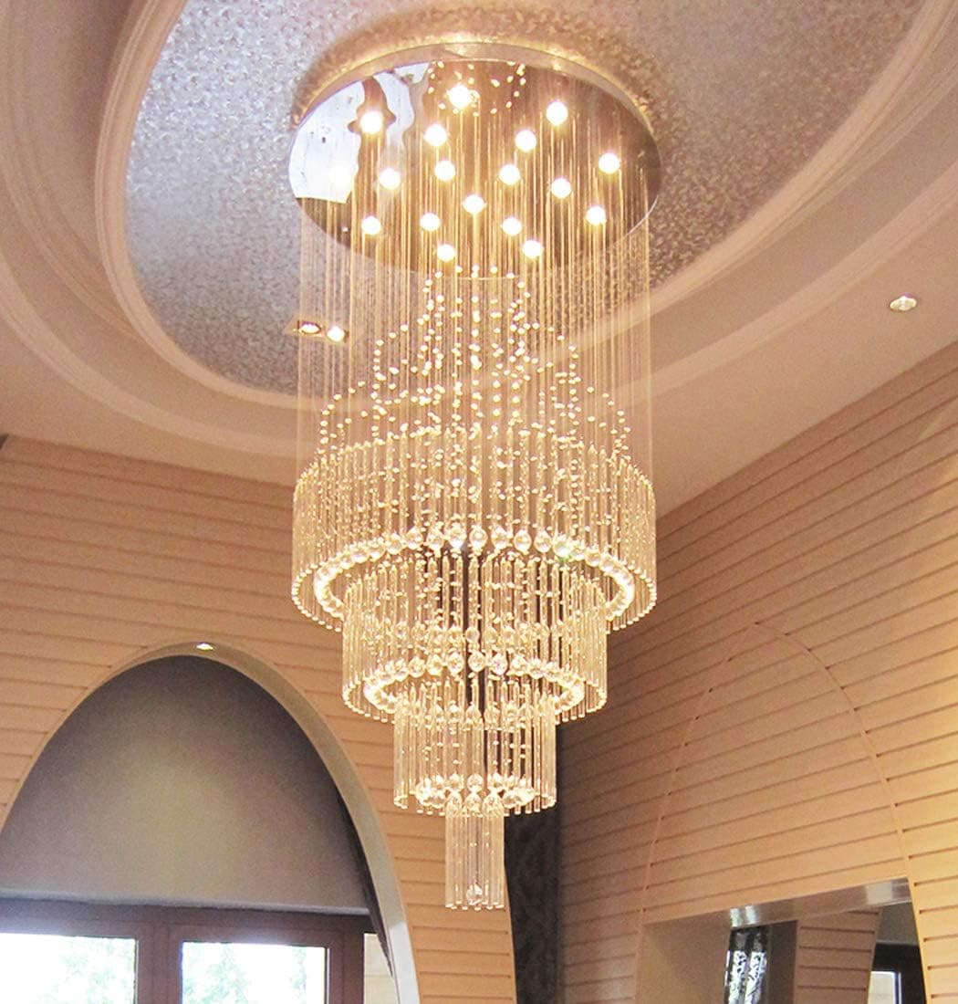 Siljoy Modern Round Crystal Chandelier Raindrop Clear K9 Crystal Large Chandelier Pendant Light Fixture for High Ceiling Stairs Living Room D 31.5" x H 79"