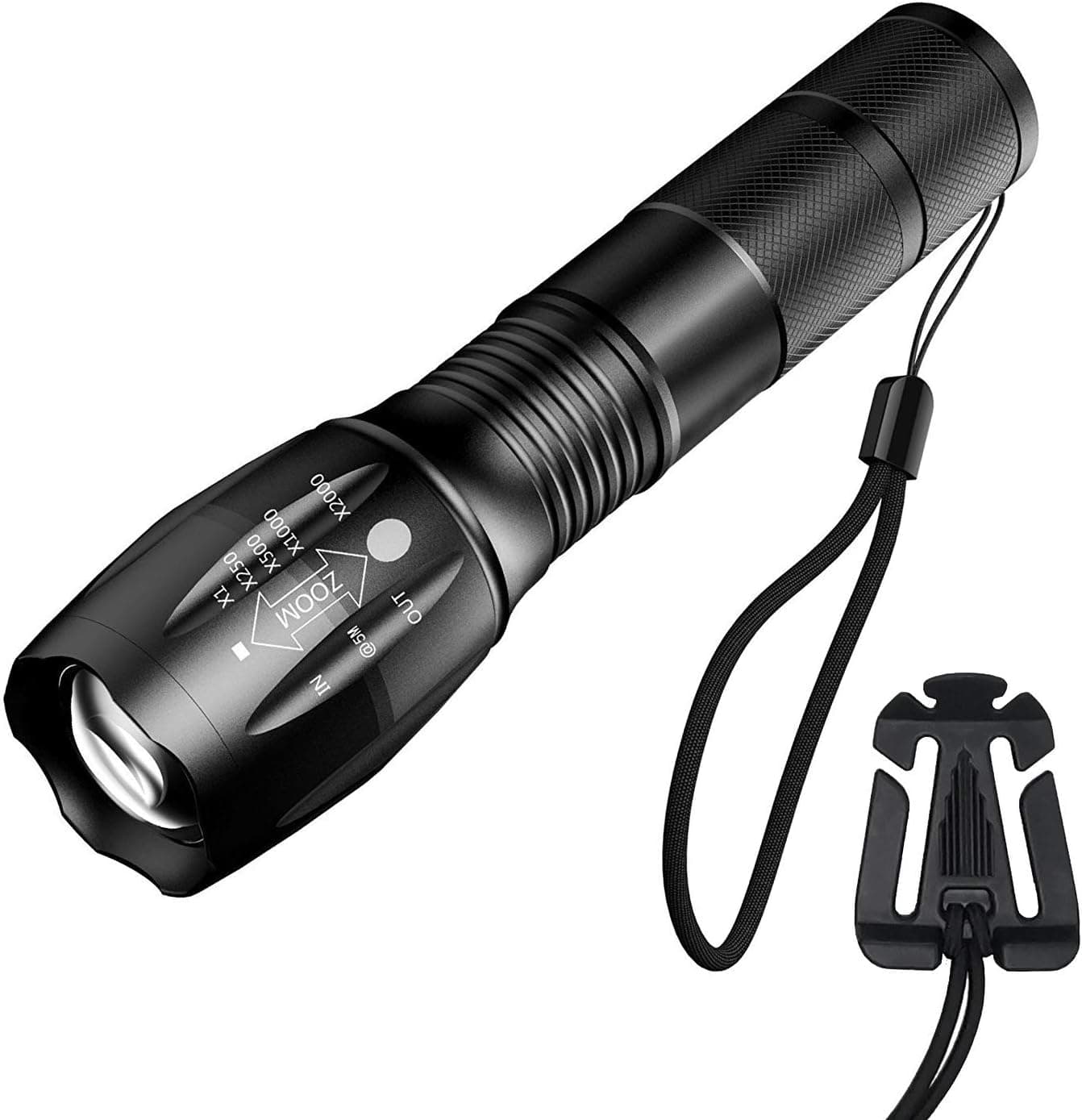 FOCUS REVISION Bright Tactical Zoomable Emergency Flashlight High Lumens L2 Powerful Torch with Rechargeable Battery & Charger,5 Modes,Water Resistant