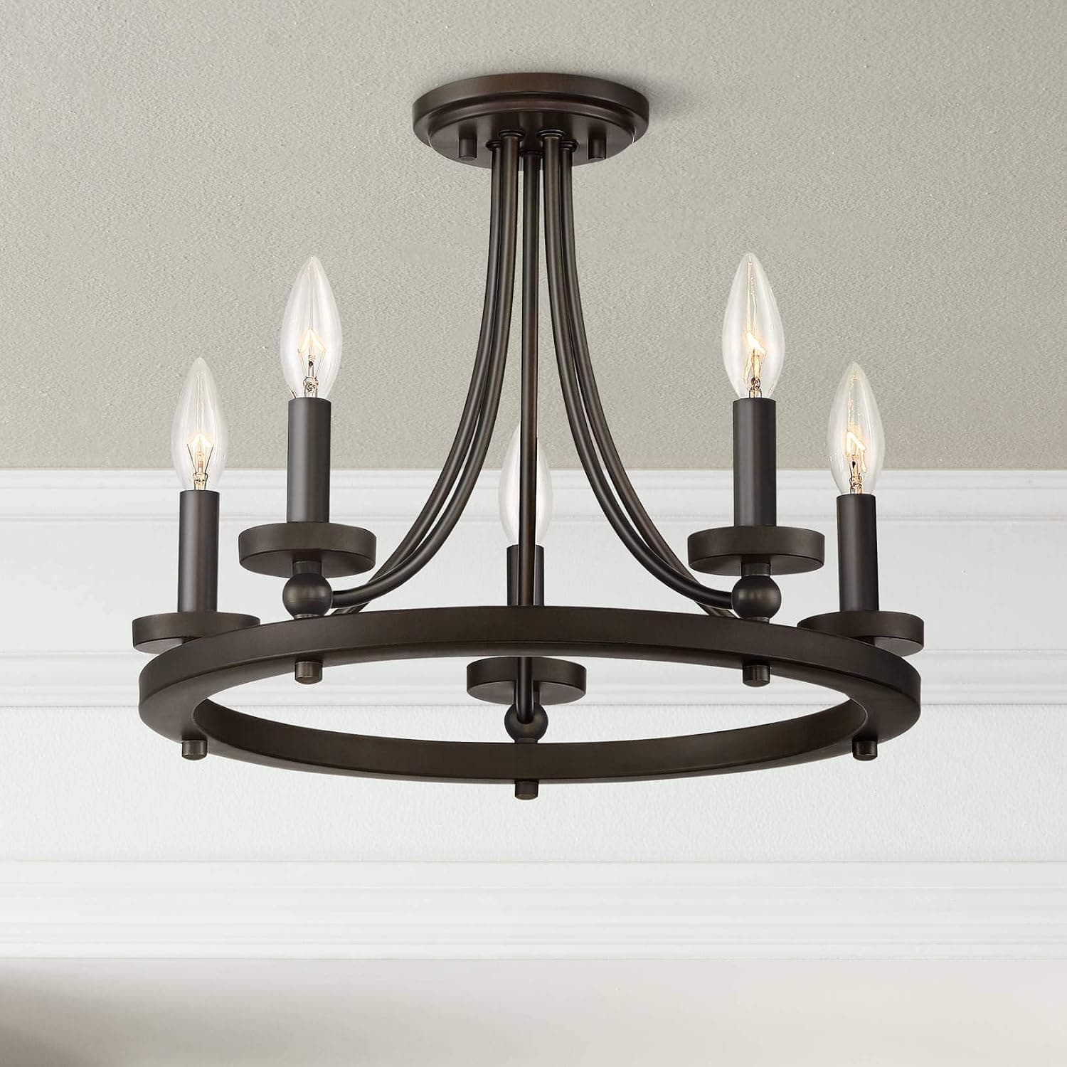 Franklin Iron Works Arianne Rustic Ceiling Light Semi Flush Mount 5-Light Fixture 17" Wide Bronze Wagon Wheel Metal Frame for Bedroom Kitchen Living Room Family Hallway Bathroom House Home Dining